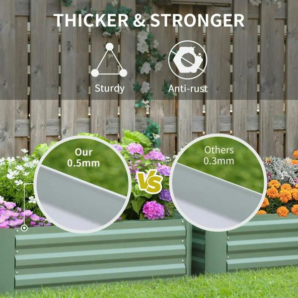 Green raised garden bed planter box with sturdy slatted side panels