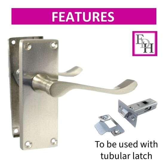 EDH Door Hardware Satin Nickel Victorian Scroll Door Handles – Modern Lever Latch Handles on Backplate – 118mm x 42mm