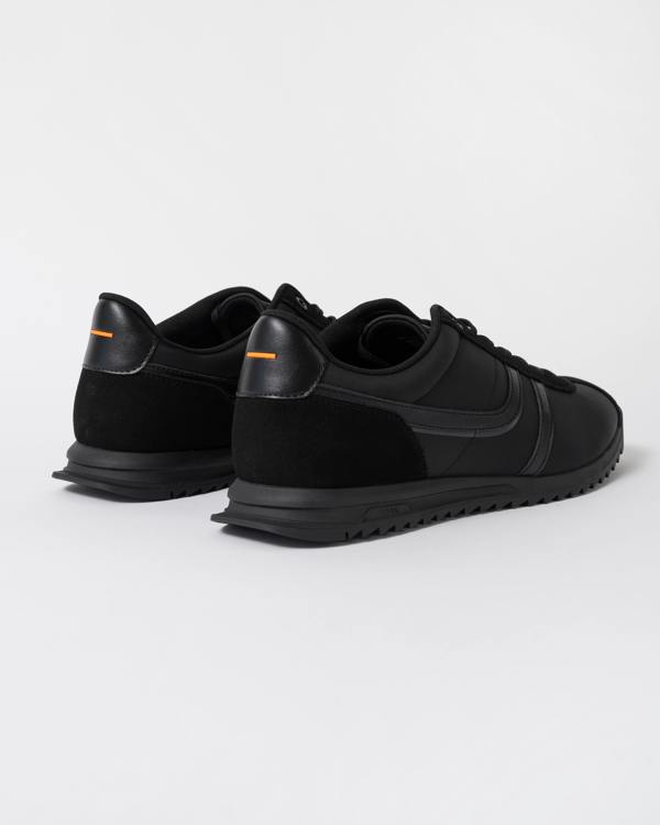 back of BOSS Orange Zayn Mens Logo Trainers with Faux Suede Trims in Black 005