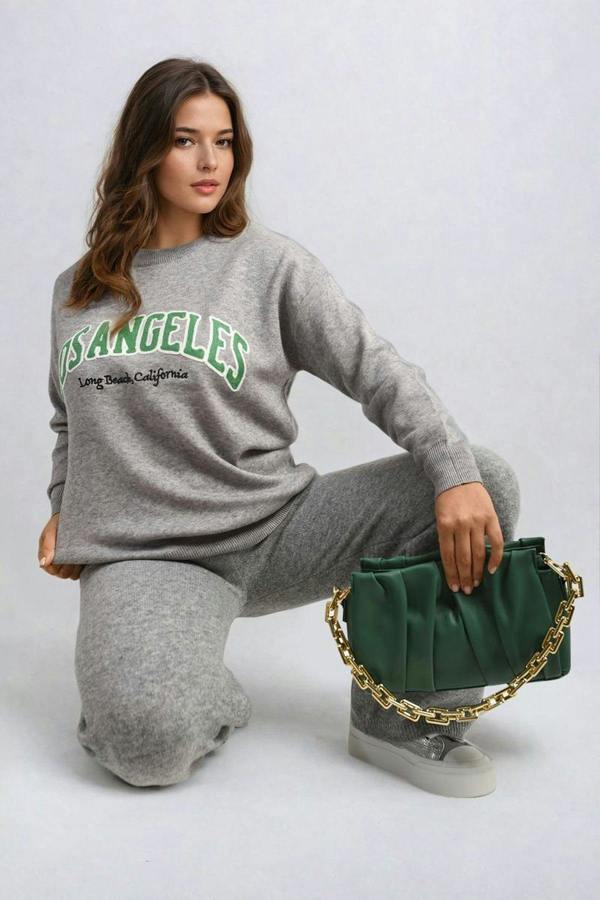 Dorothy Los Angeles Graphic Long Sleeve Knitted Jumper - Grey
