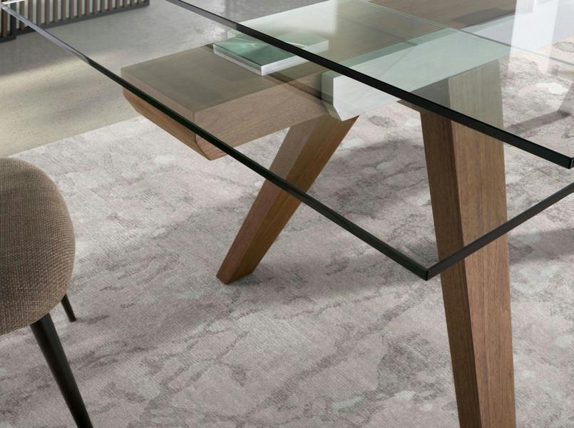Angel Cerdá Rectangular tempered glass and walnut extending dining table 1131