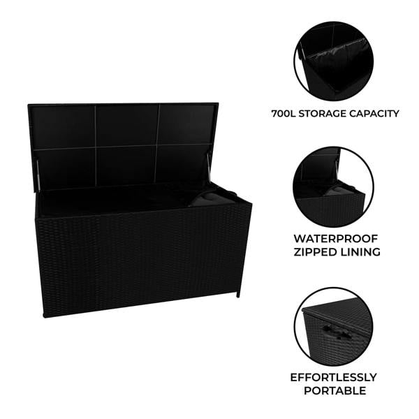 Jardi Rattan Cushion Storage Box 700L - Black