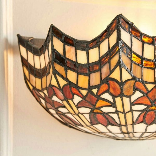 Tiffany Glass Wall Light Cream & Bold Red Scallop Shade Interior Sconce i00258 Loops