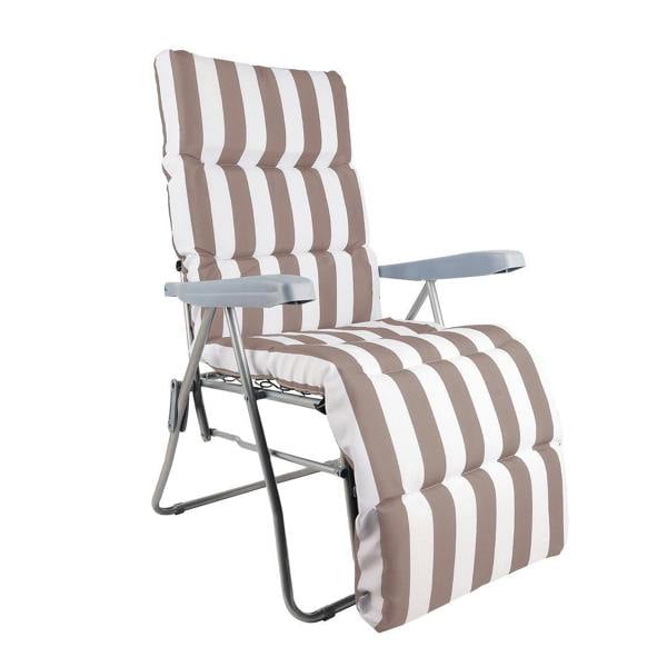 Groundlevel Garden Recliner Chair with Striped Cushion