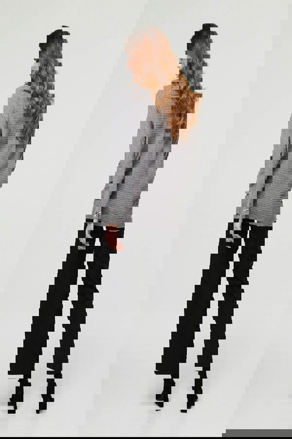 Grey | Striped Texture High Neck Relaxed Jumper
