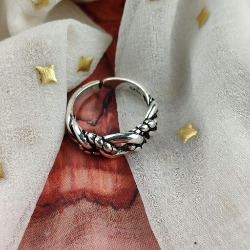 The Colourful Aura Silver Chain Thick Band Adjustable Open Stacking Ring