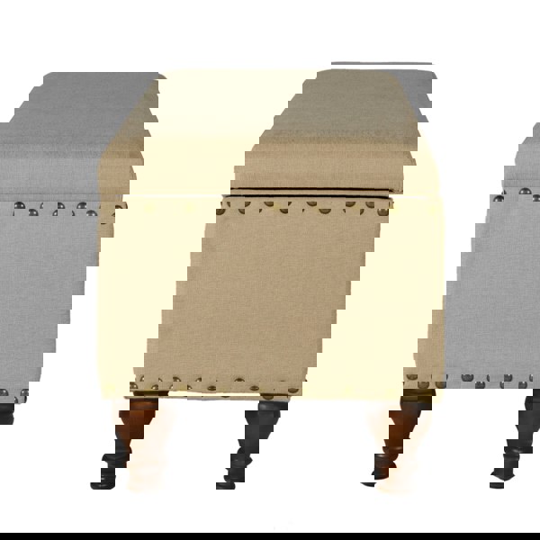 Luxury Living Chelsea Storage Ottoman Bench - Tan/Brass Upholstered with flip lid