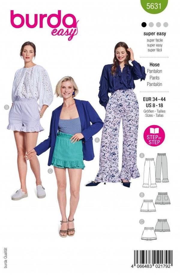 Burda Sewing Pattern 5631 Trousers and Shorts For Women, 8 to 18 - Easy, Beginner