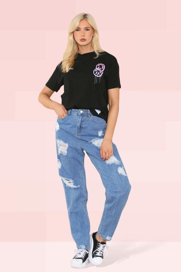 Elaina Fashion Women's High Waisted Loose Ripped Frayed Straight Jeans