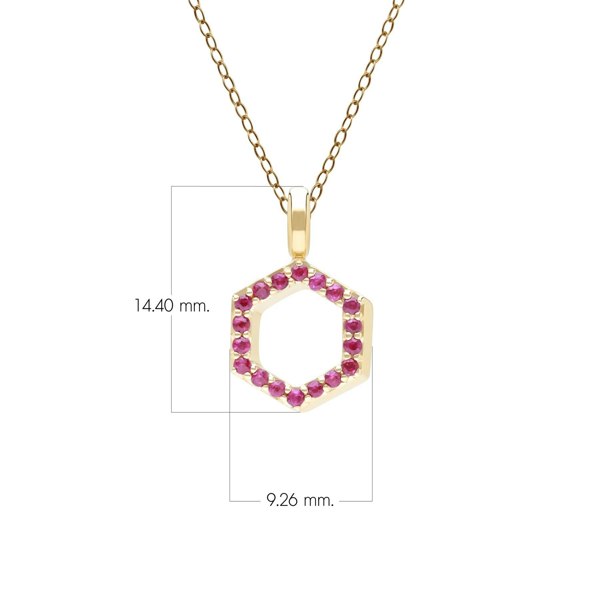 Geometric Hex ruby Pendant Necklace in 9ct Yellow Gold Dimensions 