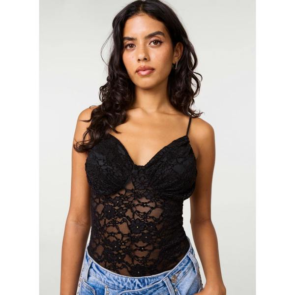 Pink Vanilla Floral Lace Detail Bodysuit