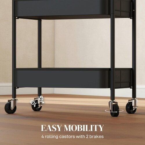 Wyld Haus Varafi Metal Black 3 Tier Steel Storage Trolley With Wheels