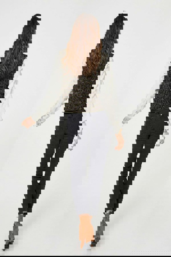 Khaki | Animal Print Sleeveless Tie front Vest
