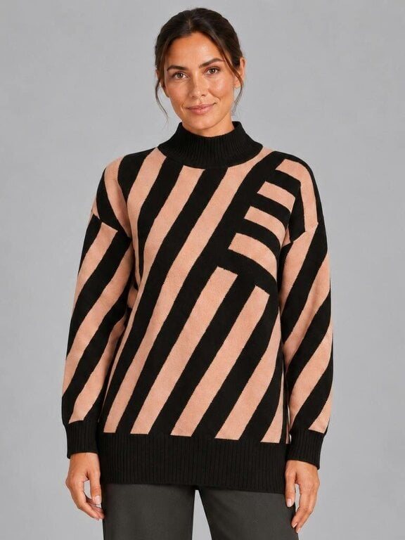 VIZ-A-VIZ Cut &sew Jacquard Turtle Neck Jumper