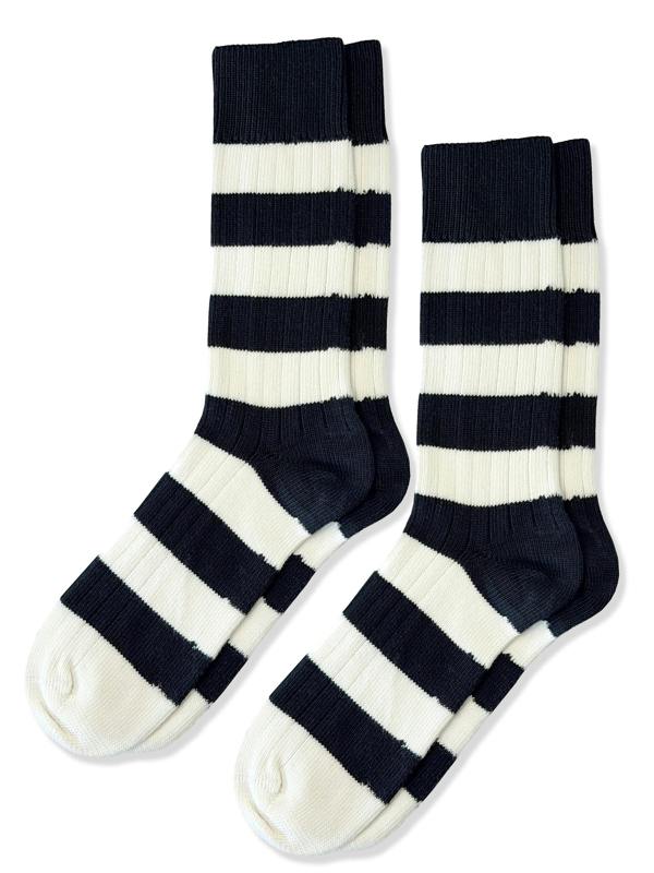 Jemsox Men's Twin Pack Rugby Socks – Black & White Stripe