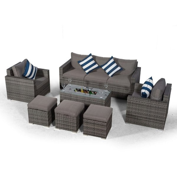 Giardino Sydney 8 Seater Drinks Cooler Conversation Dining Set With Coffee Table & 3 Stools