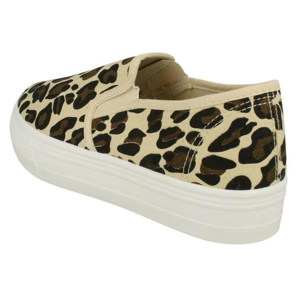 Spot On Ladies Spot On Platform Animal Print Canvas Pumps F80523