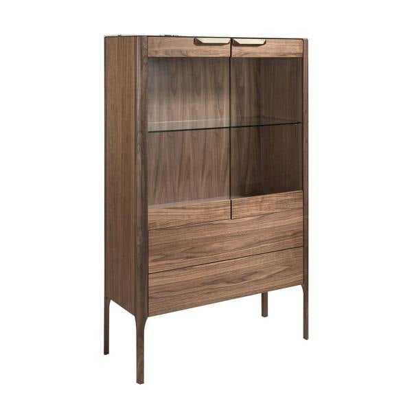 Angel Cerdá Walnut High Sideboard With Imitation Marble Glass Top and Interior Lighting 3075