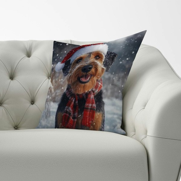 Warren Reed Christmas Airedale Terrier Cushion