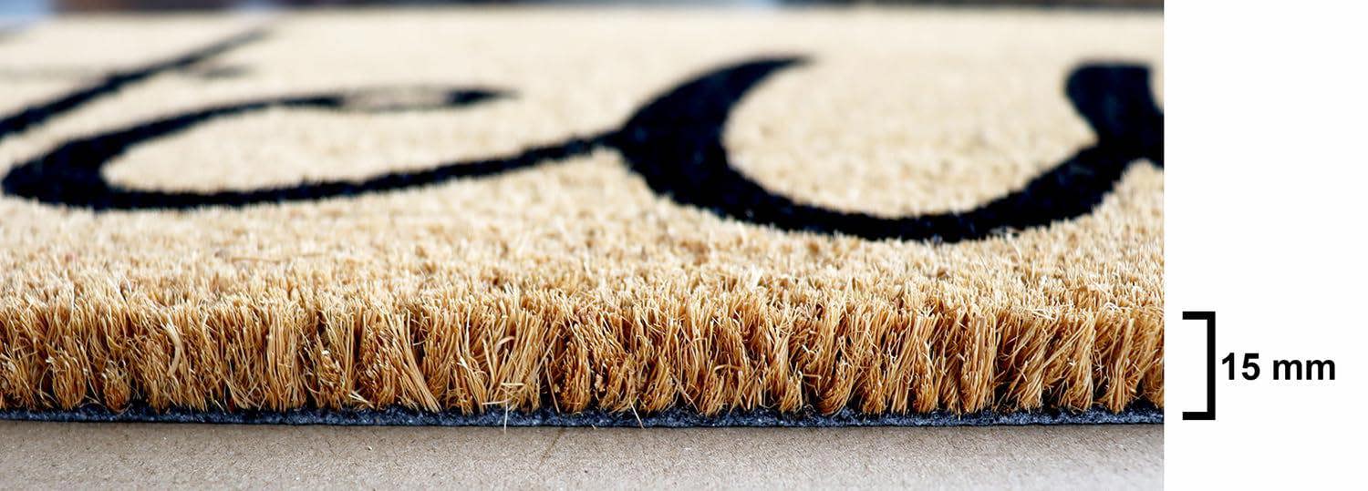 A.Unique Home 15mm Coir Doormat Non-Slip PVC Back - Hello 40x80cm