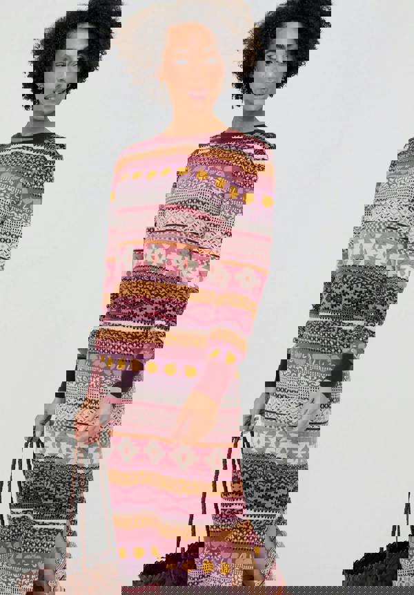 Raffya Elvis Longline Folk Jacquard Maxi Dress In Multi