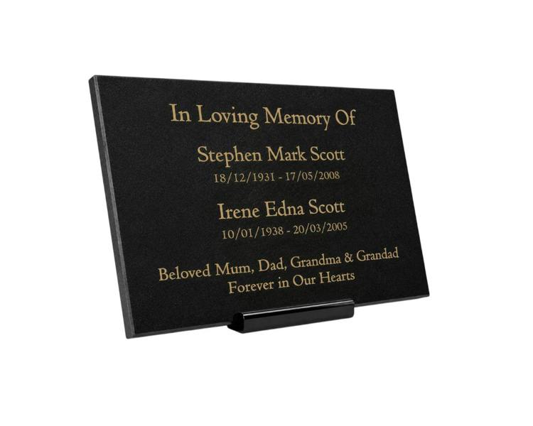 Memorials Direct Granite Memorial Plaque for Two Names, Free Personalised Gold Engraving, Polished Granite