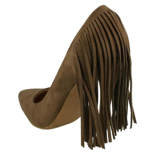 Spot On Ladies Spot On High Heel Fringe Trim Court Shoe