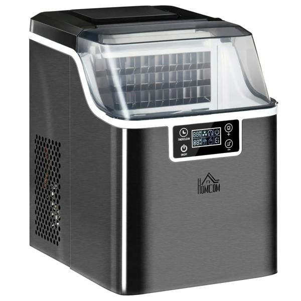 Black 3.2L compact ice machine with transparent viewing window and LCD control panel