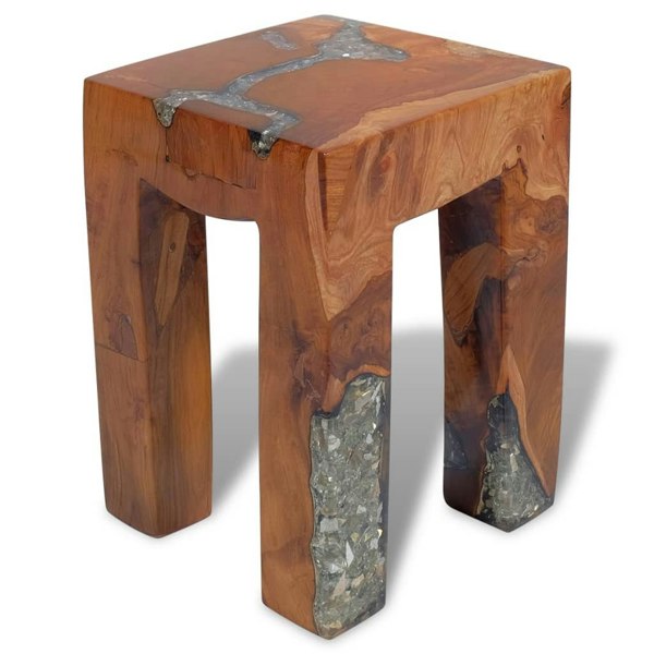 Berkfield Stool Solid Teak Wood and Resin