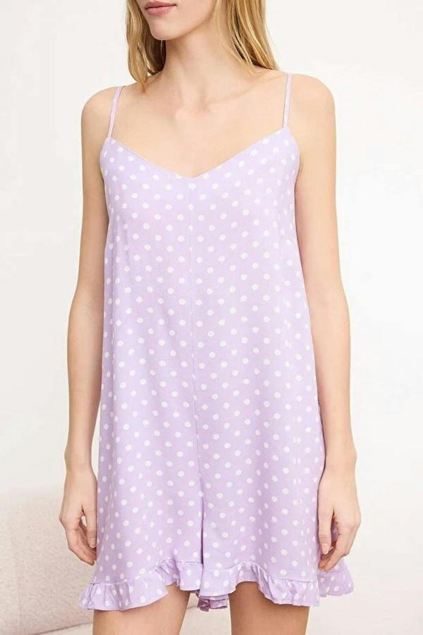 WOVCOR Polka Dot Ruffled Strappy Viscose Woven Playsuıt