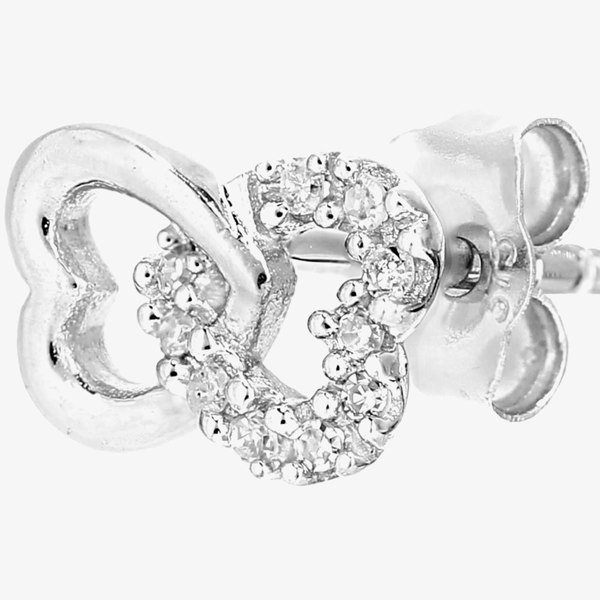 T. H. Baker 9ct White Gold & Pave Diamond Double Open Hearts Stud Earrings PE05599