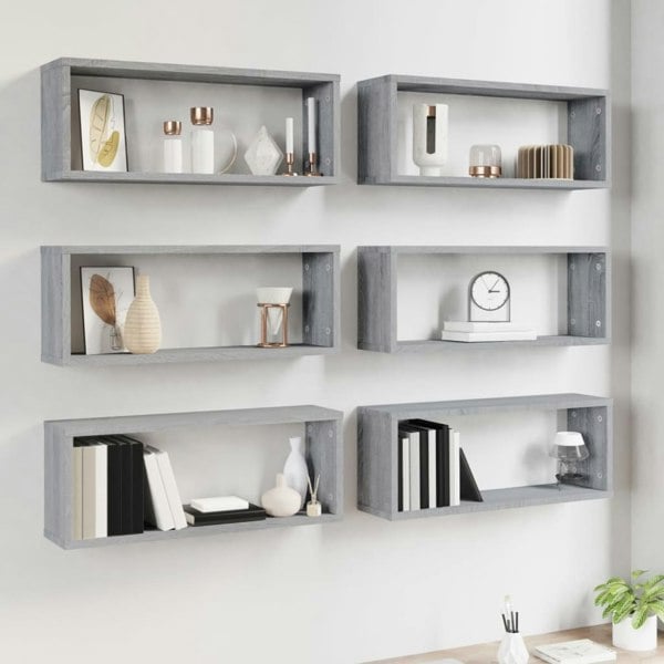 Berkfield Wall Cube Shelves 6 pcs Grey Sonoma 60x15x23 cm Engineered Wood