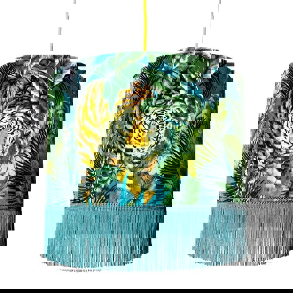 Love Frankie Big Cat Velvet Lampshade With Gold Lining and Fringing in Flint Blue