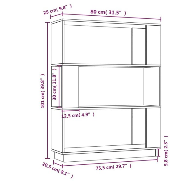 Berkfield Book Cabinet/Room Divider Grey 80x25x101 cm Solid Wood Pine