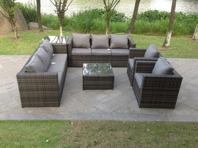 Fimous 8 Seater Grey Rattan Sofa Set Coffee Table Arm Chair Outdoor Garden Furniture