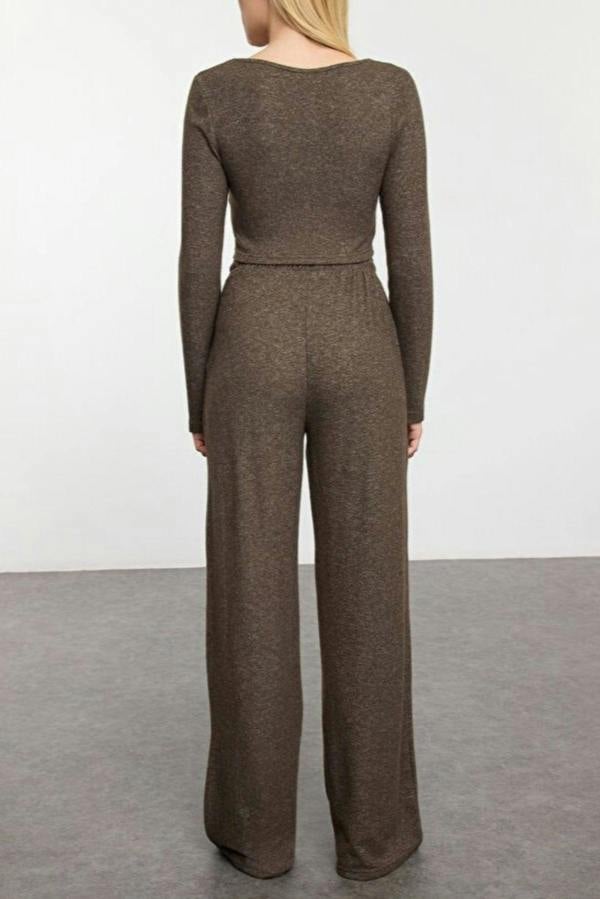 WOVCOR 2-Piece Soft Crop Top & Wide Leg Knit Set