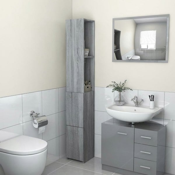 Berkfield Bathroom Cabinet Grey Sonoma 25x26.5x170 cm Engineered Wood