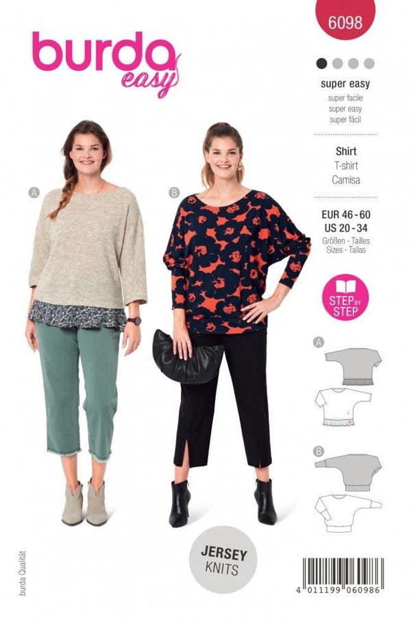 Burda Sewing Pattern 6098 Tops For Women, 20-34 (46-60) - Easy