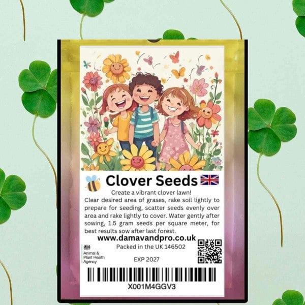 clover seed packet - Premium White Dutch Clover Seeds | Drought-Resistant Lawn Alternative | Organic Red Clover Seeds | Soil Improver & Forage Crop | Grown Crimson Clover Seeds | Vibrant Cover Crop & Soil Enhancer - Mixed Clover Seed Blend | Versatile Ground Cover for UK Gardens