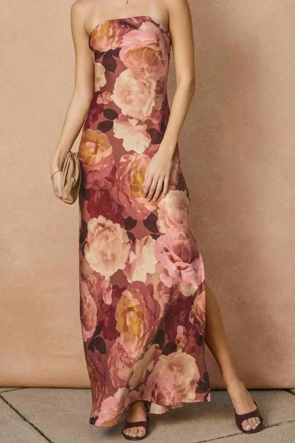 BALOU Womens Floral Strapless Maxi Dress