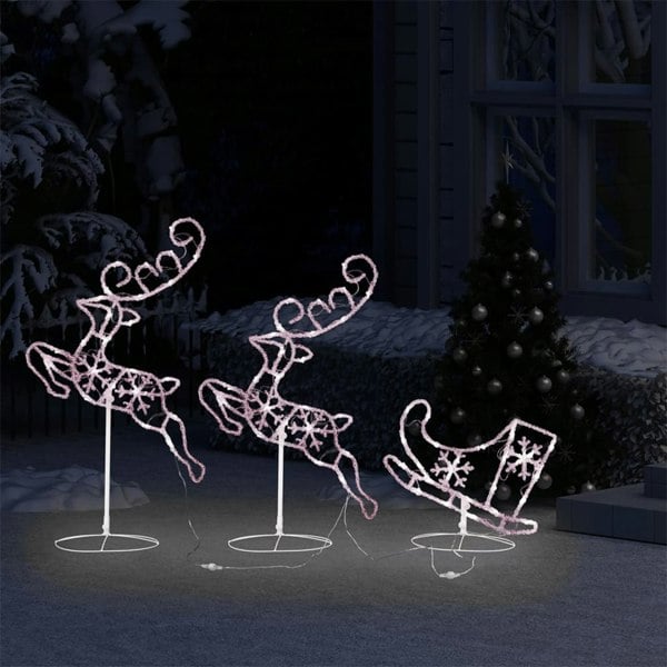 Berkfield Acrylic Christmas Flying Reindeer&Sleigh 260x21x87cm Warm White