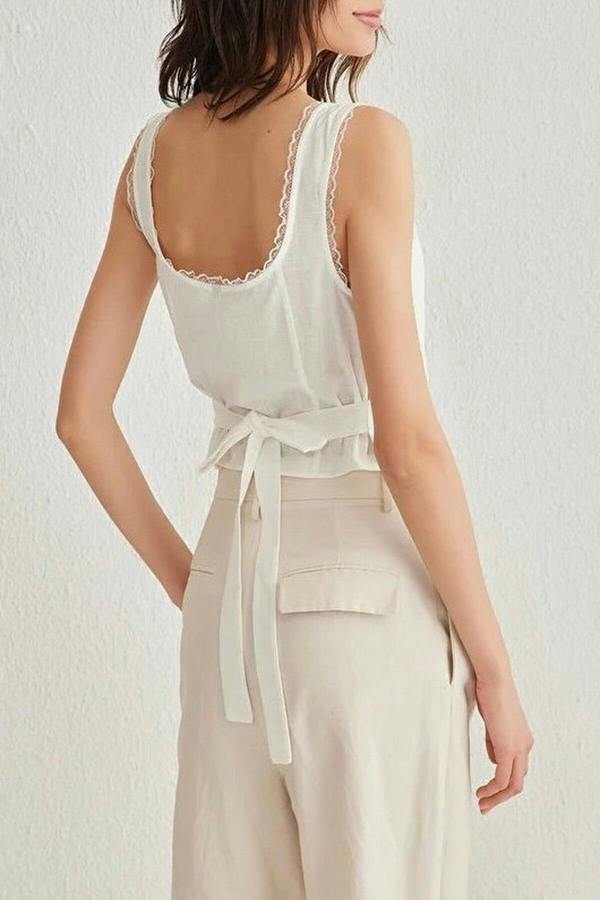 WOVCOR Square Neck Strappy Crop Woven Blouse