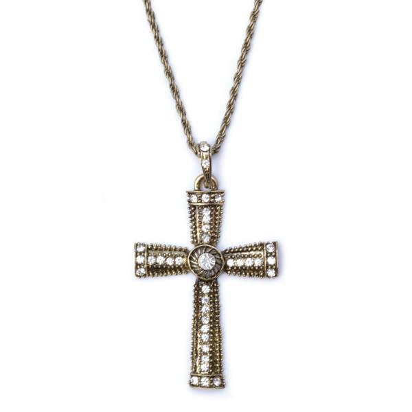 Bristol Novelty Diamante Jewelled Cross Necklace - Gold - 