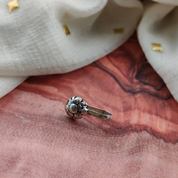 The Colourful Aura Round Oxidised German Antique Silver Non Pierced Clip on Boho Gypsy Nose Pin