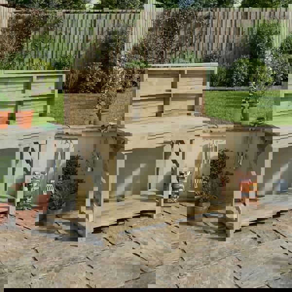 Arbor Garden Solutions Indoor/outdoor workbench, pressure treated bench with back panel