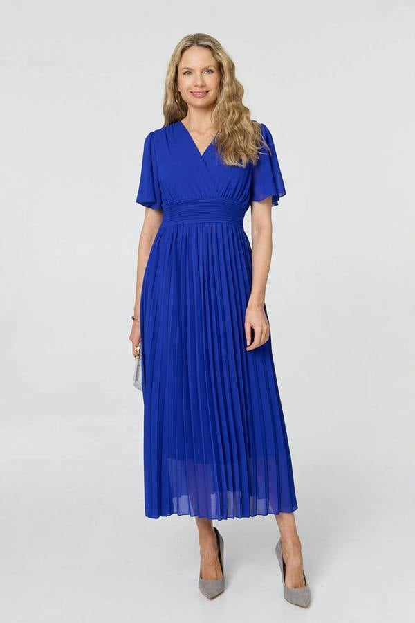 Blue | Pleated Semi Sheer Layered Maxi Dress