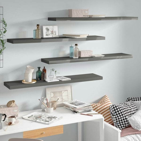 Berkfield Floating Wall Shelves 4 pcs High Gloss Grey 120x23.5x3.8 cm MDF