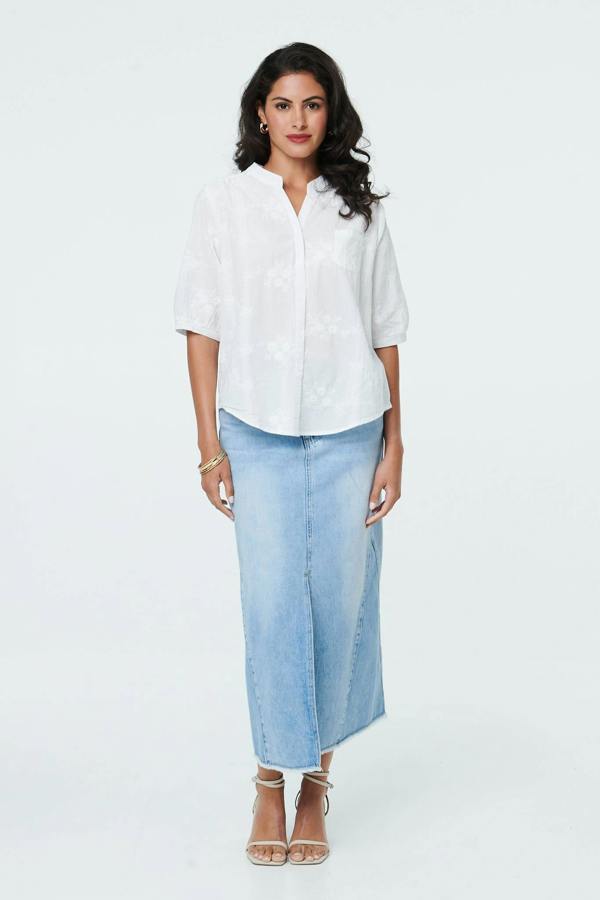 White | Floral Embroidered 1/2 Sleeve Shirt