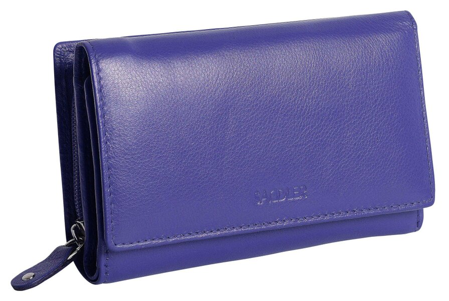 SADDLER PAULA Handmade Leather Trifold Purse – RFID Protected | 8 Card Slots, ID Window & Rear Zip Pocket | Gift Boxed - Ultraviolet