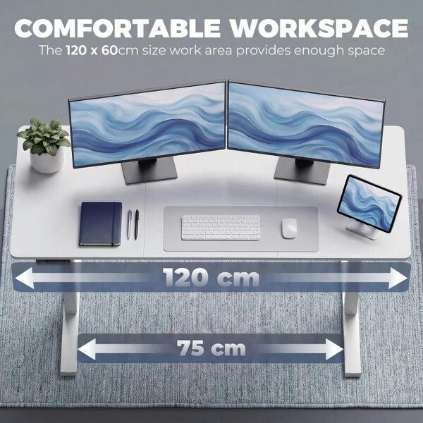 Standing Desk Memory Control Height Adjustable Desk 2 Cable Holes LED Display Sit Stand Desk White